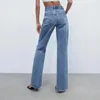 سراويل جينز للسيدات 2023 أزياء ملابس أنثى عالية الخصر ممزق الساق على الساق رعاة البقر جيب ملابس خمر للنساء