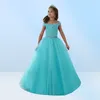 Flickor Pageant Dresses Off the Shoulder Long Princess Birthday Ball Gowns Kids Prom Dress 2020 Tulle4330098