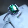 2017 Women Fashion Jewelry Cushion Cut 3CT 5A Green Zircon 5A Zircon Stone 925 Sterling Silver Engagement Wedding Band Ring234J