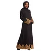 Ethnic Clothing Muslim Lady Shirt Collar Appliqued Lace Long Sleeves Abaya Arab Women Solid Color Traditional Ankle Length Robe Maxi Dress