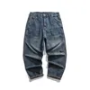 Herr jeans y2k män svart koreansk streetwear casual mode wide ben bants baggy denim joggare byxor höga midja märke blå kläder