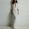 Women Dress Summer Sexy Long Cotton Solid Floor-Length White Dress Elegant Long Sleeve301Z