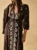 Sukienki swobodne Summer Hafted Sukienka 3 4 rękawowe Tunik w stylu dekoltu