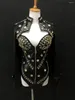 Stadiumkleding Vrouwen Zangers Kostuum Zwart Lederen Bodysuit Metalen Sieraden Nachtclub DJ Gogo Kleding Volwassen Sexy Club Outfit VDB2455