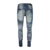 Manlig lila jean amiiris designer jeans mens mode denim nya herrbyxor mode med trasiga hål vita fötter polerad smal passform ji45