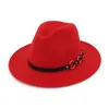 Boinas Fedora Hat Hombres Mujeres Cinturón de cuero negro Decoración Sombreros de fieltro Mezcla de lana artificial Simple Wide Wedding Party Bowler