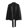 Costumes pour femmes Femme Blazer Noir Ensembles 2023 Automne Mode Veste Femmes À Manches Longues Ouvert Survêtement Femelle Chic Satin Cravate Dans Le Manteau