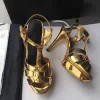 Mulheres Luxurys Designer Sapatos de Salto Alto 10cm Brilhante Metal Couro Luxo Vestido De Couro Sapatos De Casamento Com Caixa
