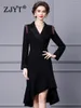 Sukienki zwyczajne Zjyt Elegancki luksusowy frezowanie Nieregularna syrenka na imprezę dla kobiet Formalne okazje Vestido Feista 2023 Czarna szata z długim rękawem