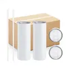 US / CA Stock 20oz Canecas de sublimação Tumblers Copos isolados de parede dupla Garrafas de água retas finas de aço inoxidável para impressão DIY 0324