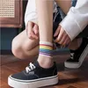 Kvinnors strumpor Spring Summer Women's Cotton Rainbow Stripes Fashion Thin Crystal Stockings Casual Tide Harajuku Korean 2023