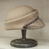 Berets Lã Boina Mulheres Fedora Chapéu Fascinator Chapéus de Inverno Corrente Véu Compensação Senhoras Pillbox Casamento Tea Party