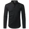 Białe koszula mężczyźni Zwinięte rękawe sukienki Skuty Slim Fit Bawełna lniana męska koszula swobodna koszula Henley Camisa Masculina 210325260H