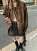 Kadın Ceketler Sonbahar Kış Kış Womwn Amerikan Vintage Pu Coat Zip Up Sahte Deri Eski Para Bombacı Ceket Klasik Büyük Boy Takım Estetik 231025