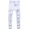 Mens branco preto angustiado buracos jeans skinny comprimento total calças jeans estilo rua Whole351P