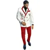 Costumes pour hommes blanc rouge pour mariage revers à pointe formel marié homme Tuxedos sur mesure pantalons costumes