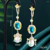 Boucles d'oreilles pendantes GODKI bleu Royal perle pour femmes mariage cubique Zircon Dubai bijoux de Costume de mariée fête d'été