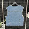 여자 조끼 디자이너 Lambswool Denim Vest outwear for Women Design 자수 재킷 짧은 스타일 탱크 코트 U8QX