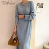 Basic Casual Dresses JulyPalette Solid O-neck Knitted Dress Women Long Straight Sweater Autumn Winter Elastic Loose Femme Maxi Vestidos YQ231025