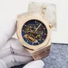 Hochwertige Herren-Luxusuhr, automatische mechanische Designeruhr, 42 mm, hohles Zifferblatt, Edelstahlarmband, Gold-Roségold-Farbschema