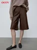 Shorts feminino elegante marrom pu cintura alta outono rua chique zíper calças curtas feminino sólido botão de escritório feminino 2023