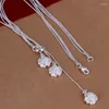 Kedjor silver pläterade utsökta ädla lyxiga underbara mode charms blomma bröllop kvinnor rose halsband 18 tum smycken n049