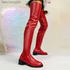 Botlar kadın seksi kırmızı diz botları 2023 kalın topuklu motosikletler uzun botlar kadın artı boyut 43 uyluk yüksek botlar gece kulübü ayakkabı231025