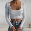 Blusas femininas Mulheres Leve Manga Longa Top Lisonjeiro Ajuste Regular Roupas de Outono Senhoras U-Pescoço Slim para