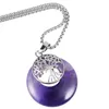 Anhänger Halsketten Natürliche Amethyst Anhänger Fit Baum des Lebens Inlay Hohl Runde Heilkristall Stein Schmuck Für Frauen Männer