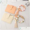 Party Favor Wristlet Keychain Armband Holder Key Ring Party Favor Sile Car Wallet Pärled Bangle With Card Leather Tassel For Women an Dhywg