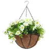 Decorative Flowers Artificial With Hanging Basket Rose/ Daisy In Lining Planter Plants Decor Tn