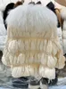 Womens Fur Faux s European winter 100% genuine wool beach large fur collar coat short womens lantern sleeves goose down jacket 231025