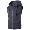 Giacca in cotone tinta unita Gilet Gilet Tasche Top S --- XXXL Felpa casual da uomo con cappuccio senza maniche e zip