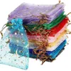 Stojak na biżuterię 50pcs Lot 7x9 9x12 11x16 13x18cm Gwiazda Księżyca Christmas Organza Worek sznurka Pakujące torby Codziennie 231025