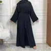 Roupas étnicas Eid Dubai Abaya Turquia Moda Muçulmana Define Islam Mulheres Duas Peças Set Aberto e Vestido Interno Feminino Kaftan