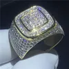 Handsome male Hip Hop ring Pave Setting 274pcs 5A Cz Yellow Gold Filled 925 silver wedding band ring for men Party Jewelry230m