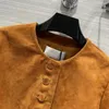 Women's Leather Gold Hunting Goatskin Anti Suede Technology Three-dimensional Cut Round Neck Double Bag Short