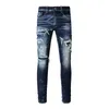 Jeans masculinos homens buracos retalhos denim streetwear escuro azul estiramento calças pintadas skinny calças cônicas