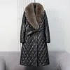 Frauen Leder Winter Natürliche Pelz Kragen Mantel Mid-lange Dünne Schaffell Mäntel Frauen Kleidung Echte Unten Jacke Dame veste Femme