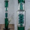 Dubbel kammarglashoppare bongs med spol percolator downstem lila vatten rörglasbubblare dab rig 14mm fog