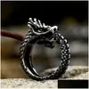 Band Rings New Creative Designs Rings Stainless Steel Dragon Ring For Men Vintage Scale Jewelry Drop Delivery Dhgarden Otcg7