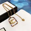 New hot designer necklace, 14k gold brass gold Alphabet colorful crystal geometric pendant necklace, stylish luxury and classic jewelry, high quality gifts, wholesale