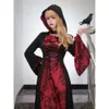 cosplay Noir rouge longue Robe Halloween carnaval fête Cosplay cape Vampire jeu de rôle Costume balle sorciers femmes à capuche col carré cosplay