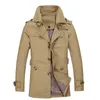 Mężczyźni S Trench Coats Spring Autumn Solid Kolor długi płaszcz Men Business swobodne luźne wygodne wygodne wysokiej jakości wiatrówce mężczyzna m 5xl 231025