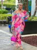 Podstawowe sukienki swobodne plus size Africa Maxi sukienka nowa w lecie formalny luźny kwiatowy nadruk elegancki hurtowa kropelka 2023 Panie YQ231025