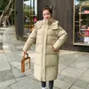 Damen Trenchcoats Mit Kapuze Lange Daunenjacke Frau Reißverschluss Knopf Lose Mode Winterjacken 2023 Tasche Baumwolle Gefütterter Parka Damenmantel