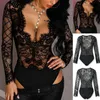 Kadınlar Seksi Uzun Kollu Places Good Lingerie Dantel Mesh See-Through Deep V yaka Nightwear Bodysuits Erotik Kostüm Bras Sets155k