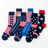 Chaussettes longues en coton pour hommes et femmes, 6 paires, drapeau américain, mode de loisirs, vente en gros, automne et hiver