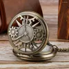 Pocket Watches Vintage Punk Gearwheel Pattern Quartz Analog Watch With 80 Cm Bronze Necklace Retro Gifts Men Women