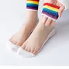 Kvinnors strumpor Spring Summer Women's Cotton Rainbow Stripes Fashion Thin Crystal Stockings Casual Tide Harajuku Korean 2023